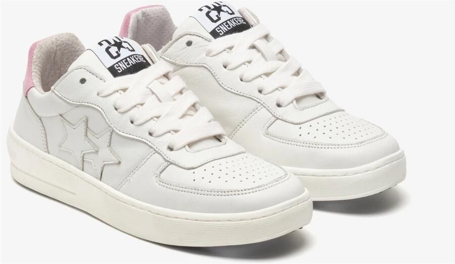 2Star Witte Leren Padel Sneaker met Roze Suède Detail