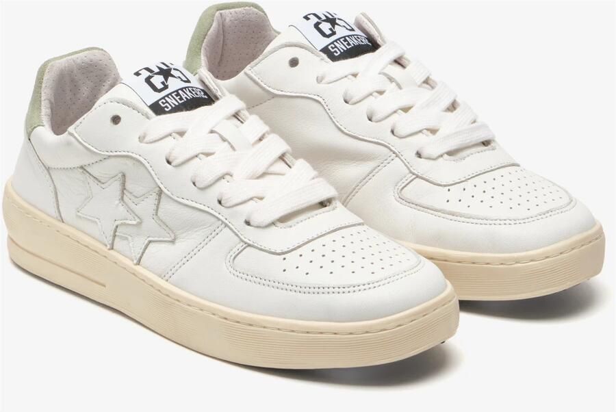 2Star Witte Leren Padel Sneakers met Lichtgroene Details