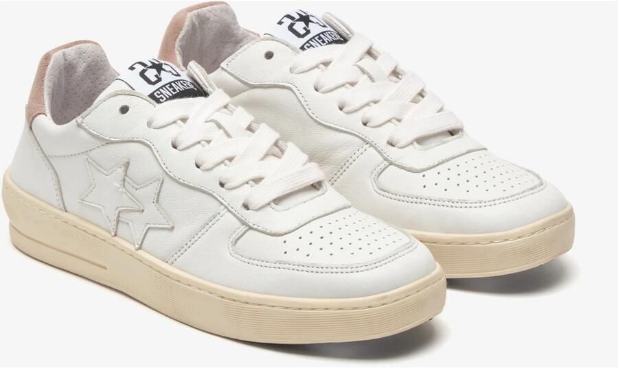 2Star Witte Leren Padel Sneaker met Bruin Suède Detail