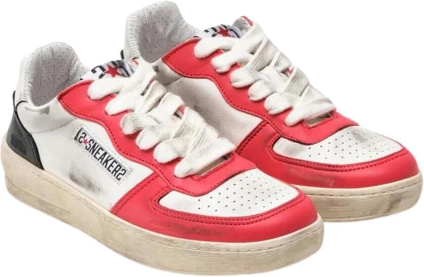 2Star Witte Leren Padel Sneakers Rode Details