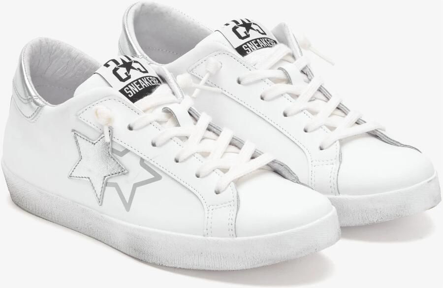 2Star Witte Leren Prime Star Sneaker met Zilveren Gelamineerde Details