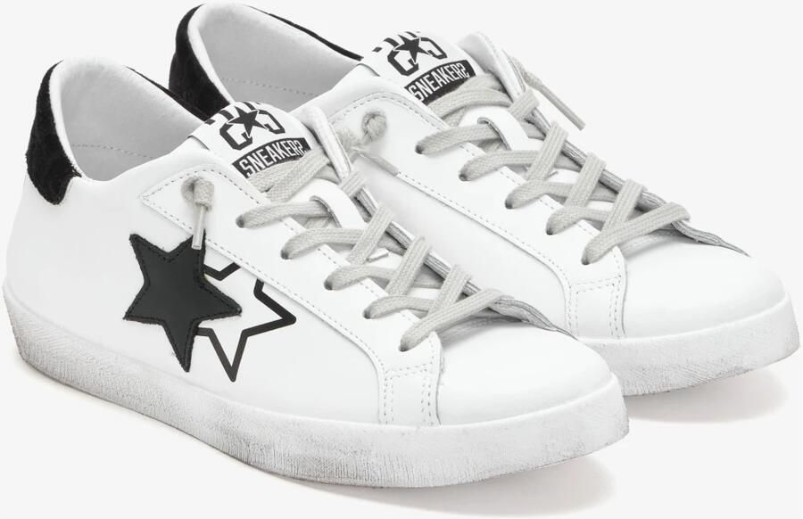 2Star Witte Leren Prime Star Sneakers met Zwarte Leren Details