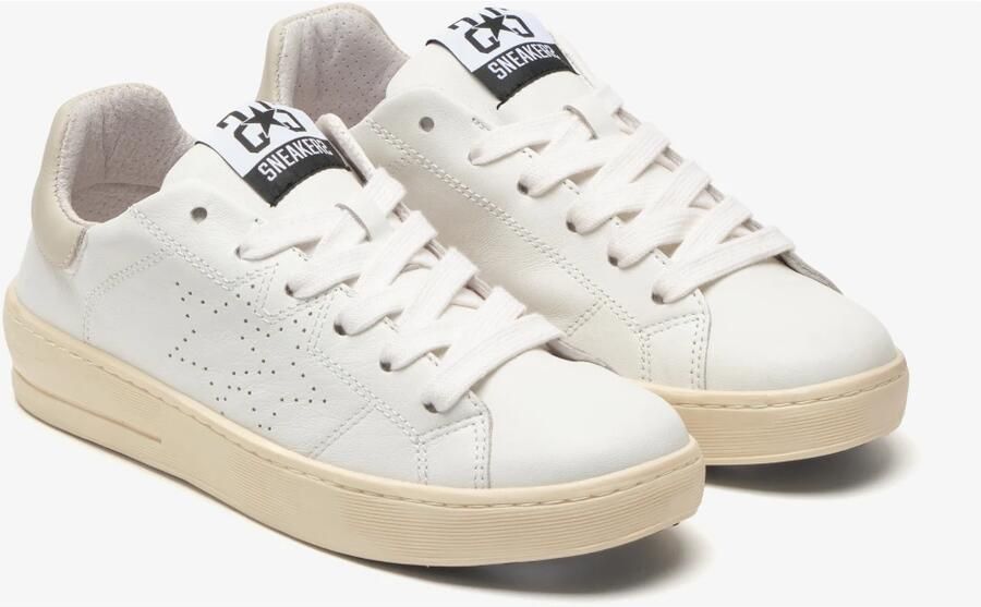 2Star Witte leren sneaker met beige detail