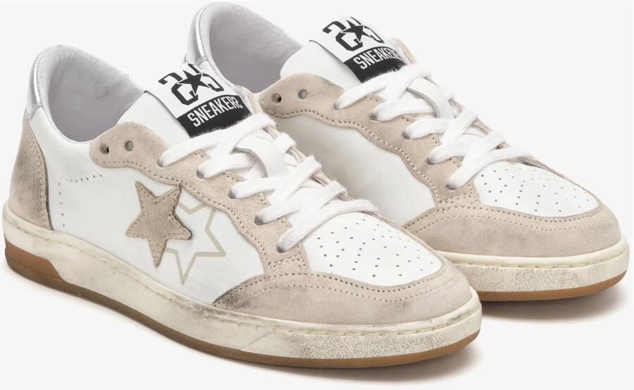 2Star Witte leren sneaker met beige suède details