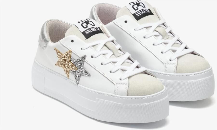 2Star Witte leren sneaker met glitterdetails