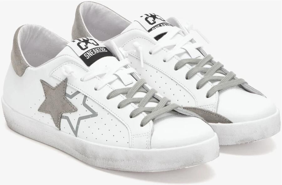 2Star Witte leren sneaker met grijze suède details