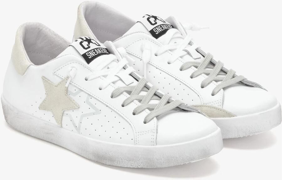 2Star Witte leren sneaker met ijs suède details