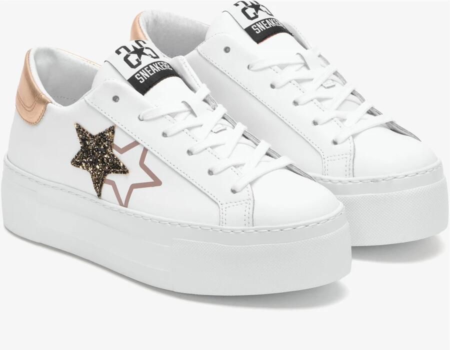 2Star Witte Leren Sneaker met Koper- en Zwartkleurige Details