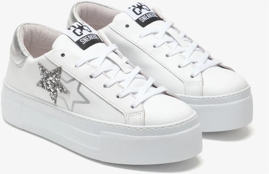 2Star Witte Leren Sneaker met Zilveren Details