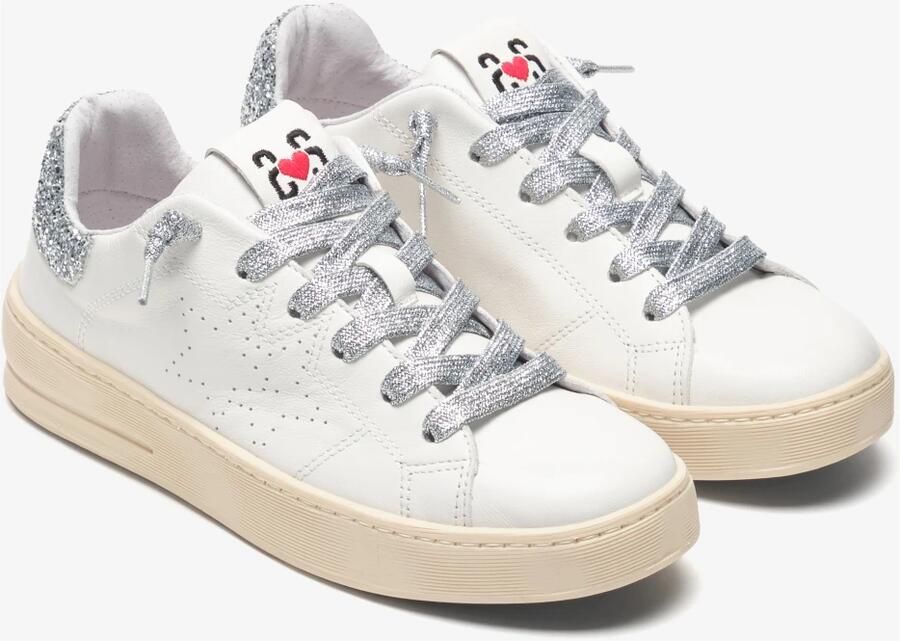 2Star Witte leren sneaker met zilveren glitterdetail