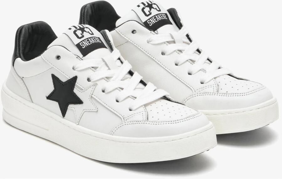 2Star Handgemaakte Italiaanse Leren Sneakers Zwart Wit