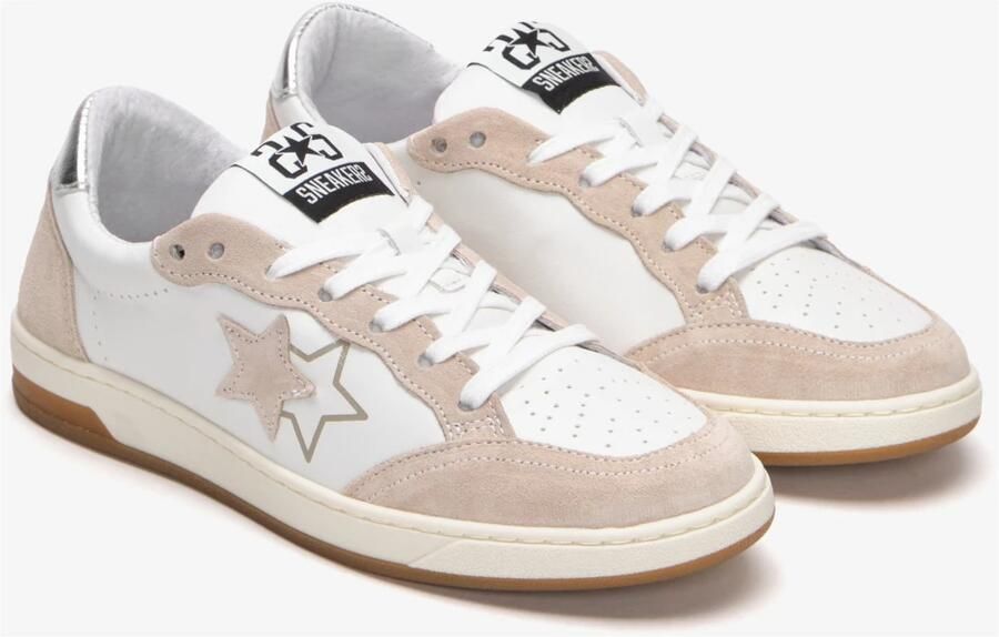 2Star Witte leren sneakers met beige suède details