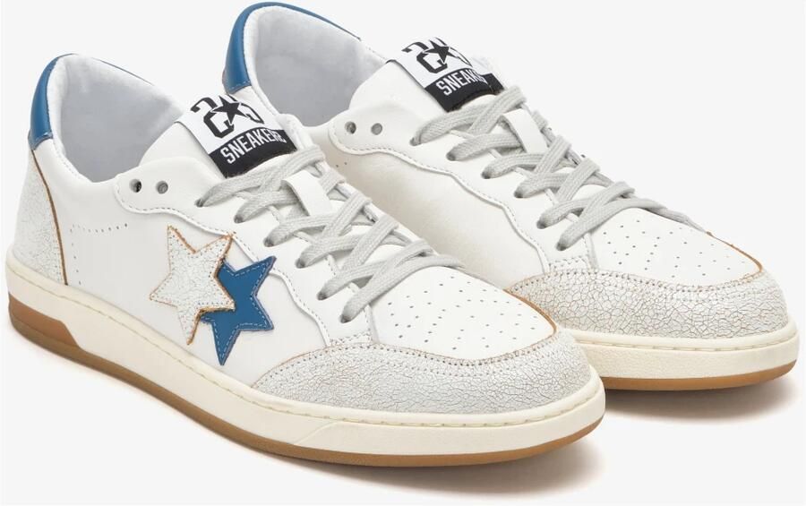 2Star Witte Leren Sneakers met Blauwe Details