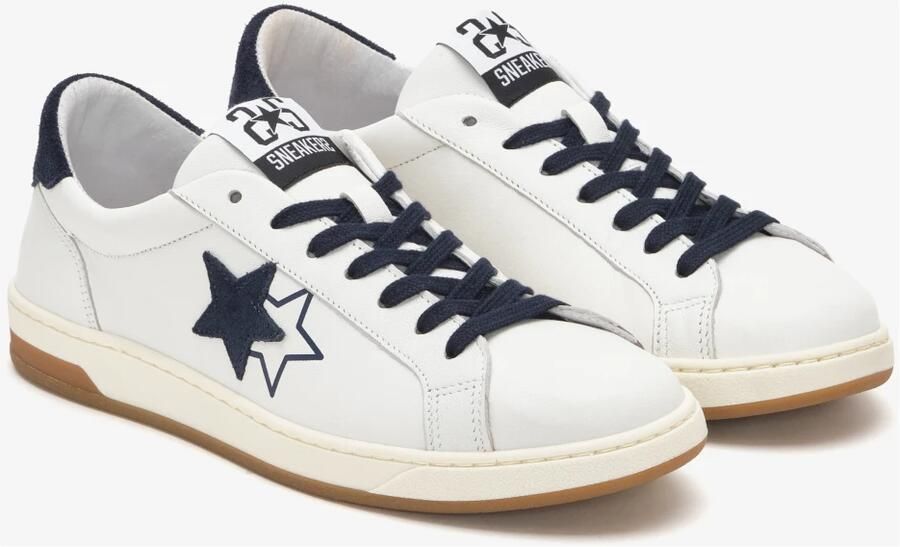 2Star Witte Leren Sneakers met Blauwe Details