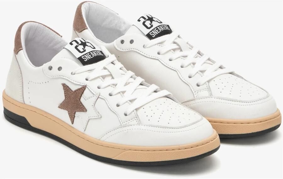2Star Witte leren sneakers met bruine suède details
