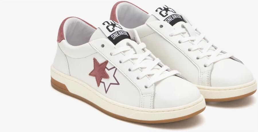 2Star Witte Leren Sneakers met Donkerroze Suède Details