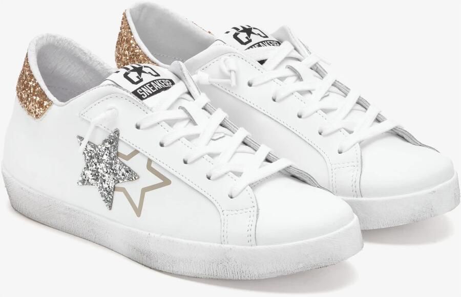 2Star Witte Leren Sneakers met Glitterdetails