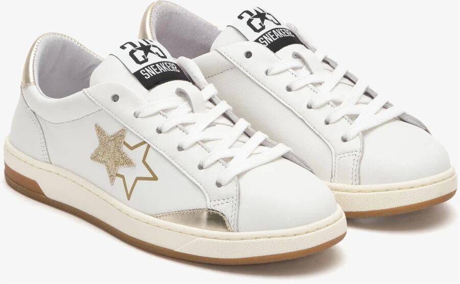 2Star Witte Leren Sneakers met Gouden Details