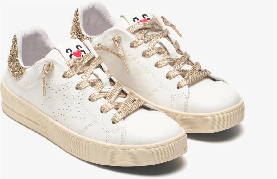 2Star Witte leren sneakers met gouden glitterdetail