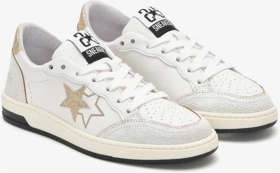 2Star Witte leren sneakers met gouden glitterdetails