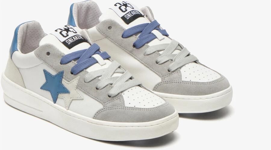 2Star Witte leren sneakers met grijze en blauwe details