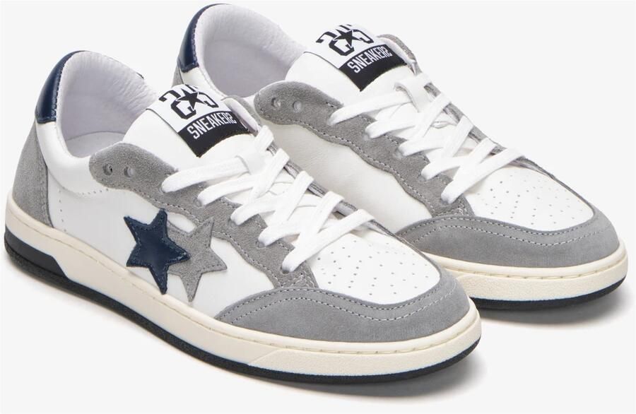 2Star Witte leren sneakers met grijze en blauwe details