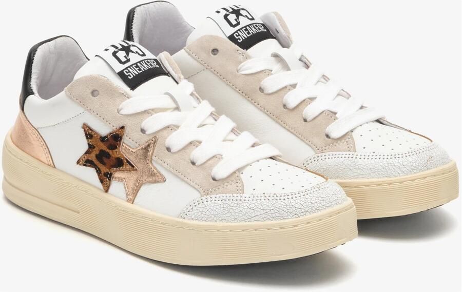 2Star Witte leren sneakers met koper- en luipaarddetails