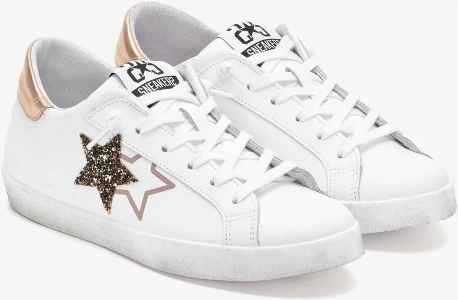 2Star Witte leren sneakers met koper- en zwarte details