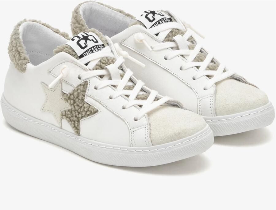 2Star Witte leren sneakers met lichtgroene teddydetails