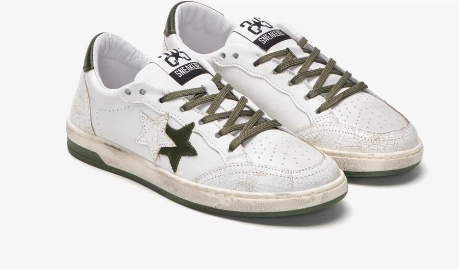 2Star Witte Leren Sneakers met Militair Groene Details