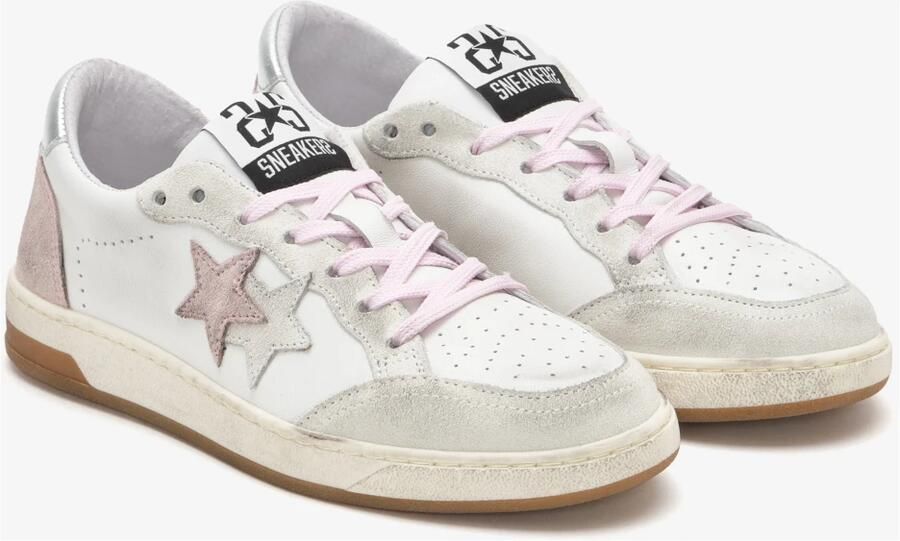 2Star Witte Leren Sneakers met Roze en IJs Suède Details