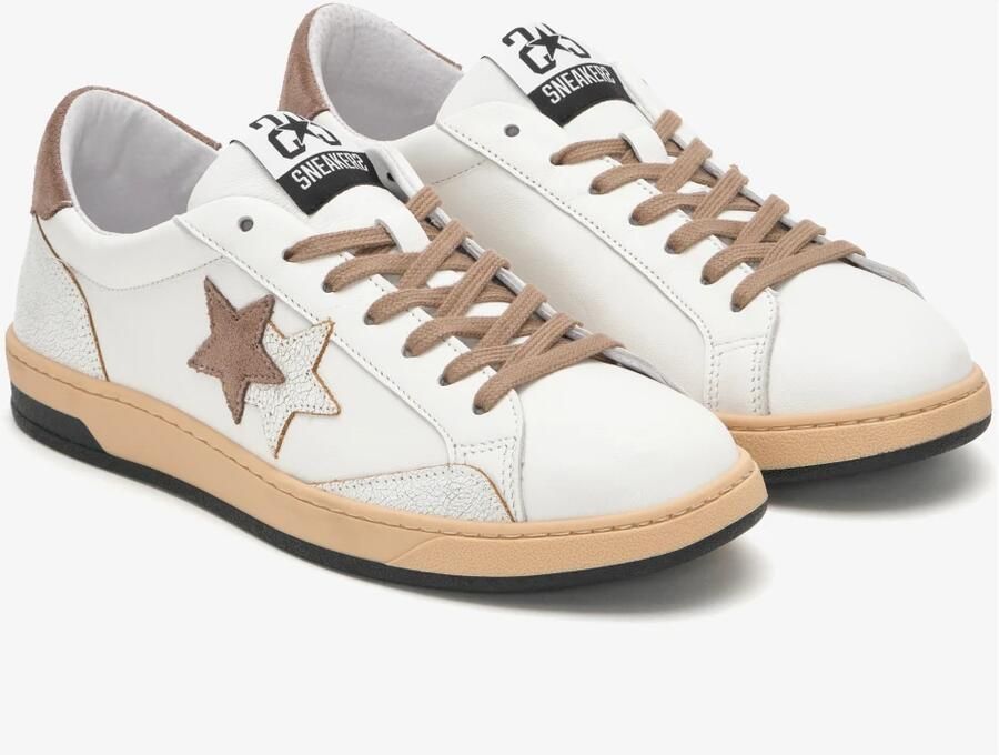 2Star Witte leren sneakers met taupe details