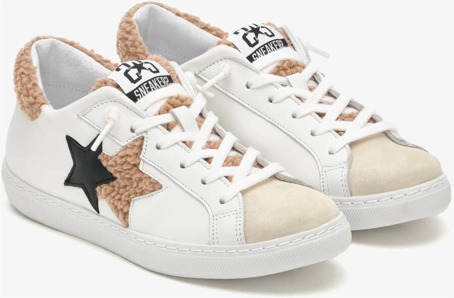 2Star Witte Leren Sneakers met Teddy Details