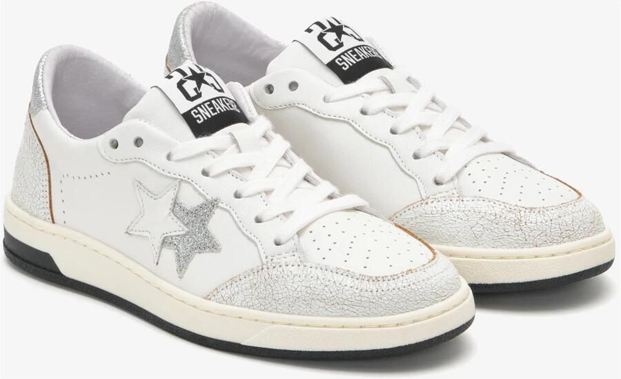 2Star Witte Leren Sneakers met Zilveren Glitterdetails