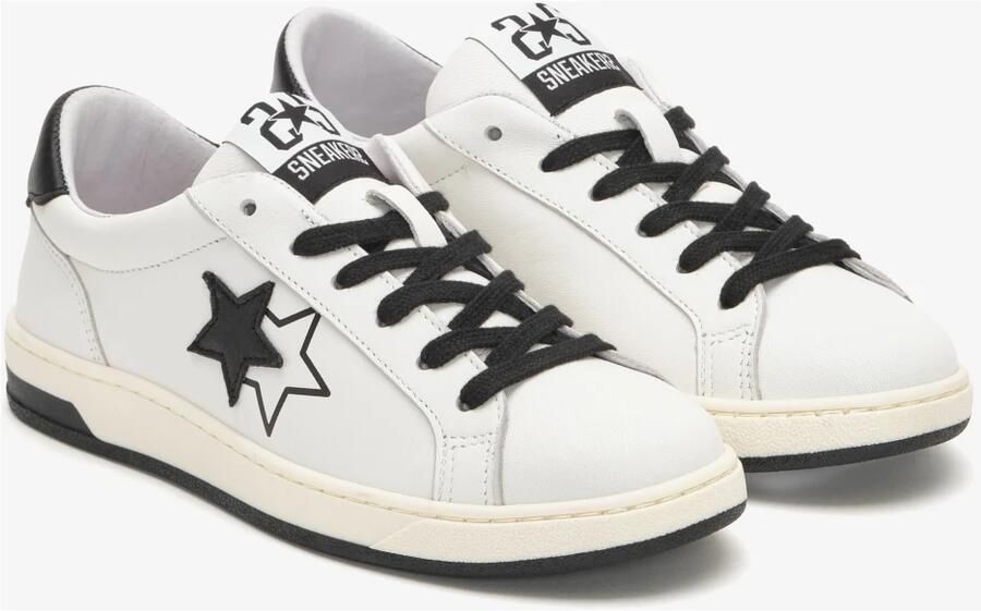 2Star Witte Leren Sneakers met Zwarte Details