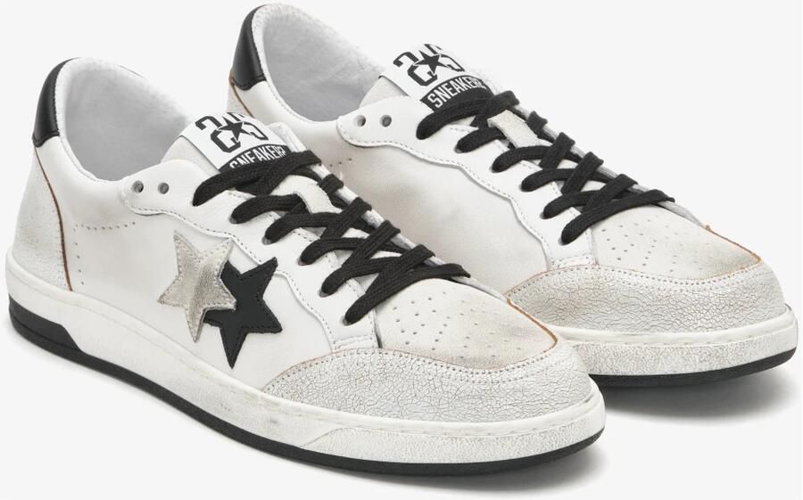 2Star Handgemaakte Italiaanse Sneakers Wit Zwart Mannen