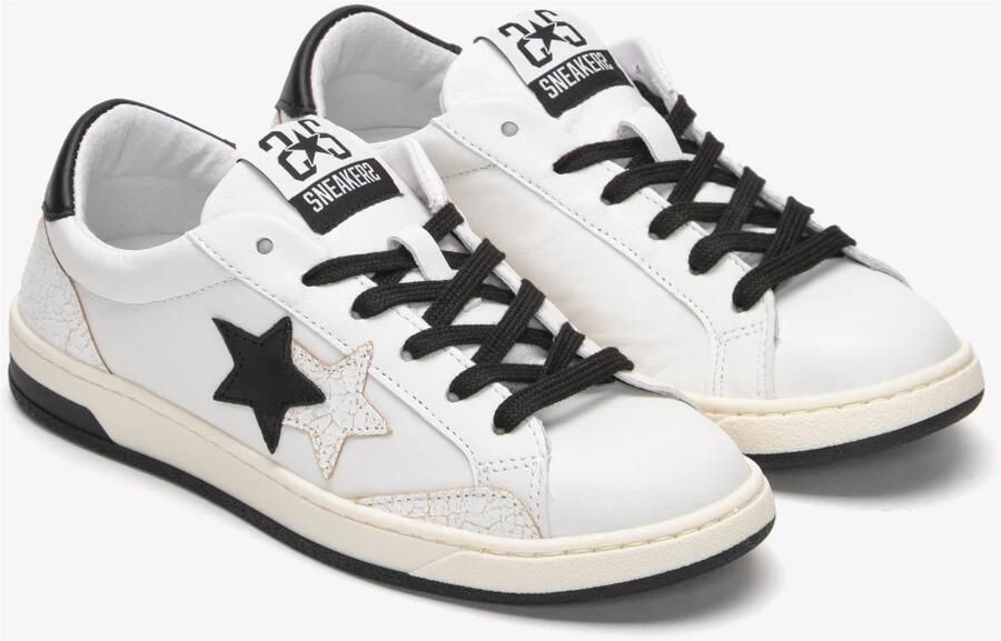 2Star Witte Leren Sneakers met Zwarte Details