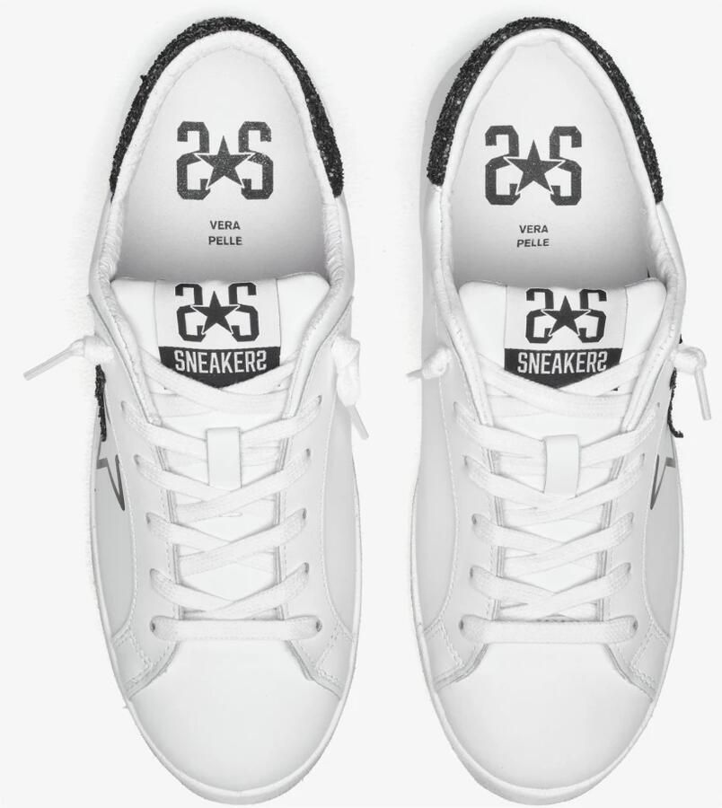 2Star Witte leren sneakers met zwarte glitterdetails