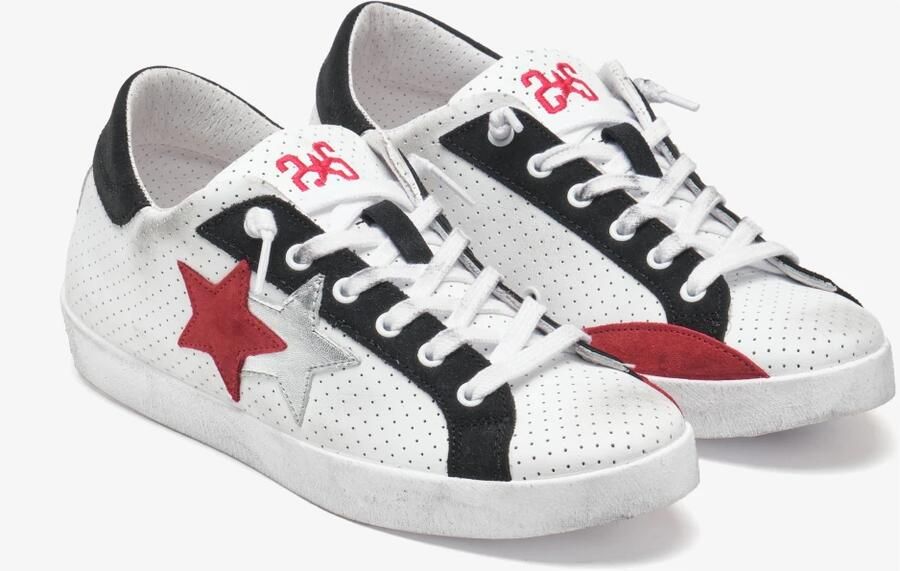 2Star Witte Leren Sneakers met Zwarte Zilveren en Rode Details Witte Leren Sneakers met Zwarte Zilveren en Rode Details Witte Leren Sneakers met Zwarte Zilveren en Rode Details Witte Leren Sneakers met Zwarte Zilveren en Rode Details
