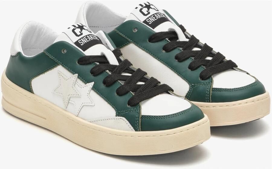 2Star Witte Leren Ster Sneaker met Groene Details