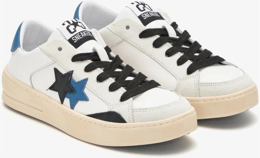 2Star Witte Leren Ster Sneaker met IJs en Zwart Blauwe Details
