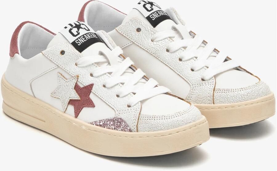 2Star Witte leren ster sneaker met roze glitterdetails