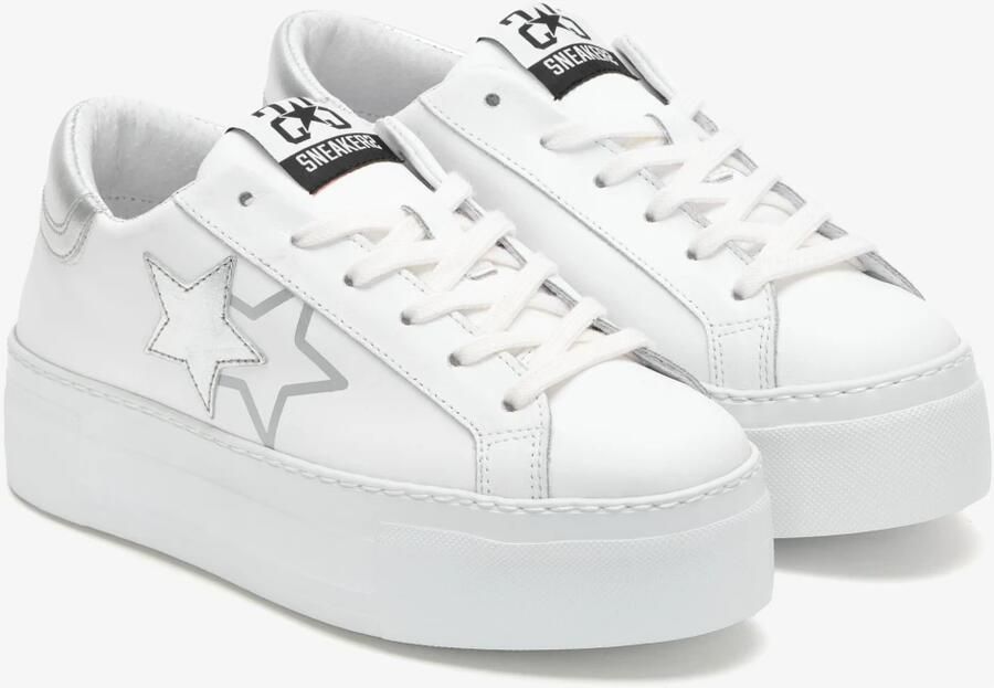 2Star Witte Leren Ster Sneaker met Zilveren Details