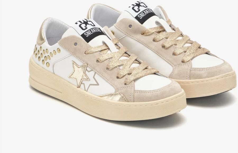 2Star Witte leren sterren sneakers met studs