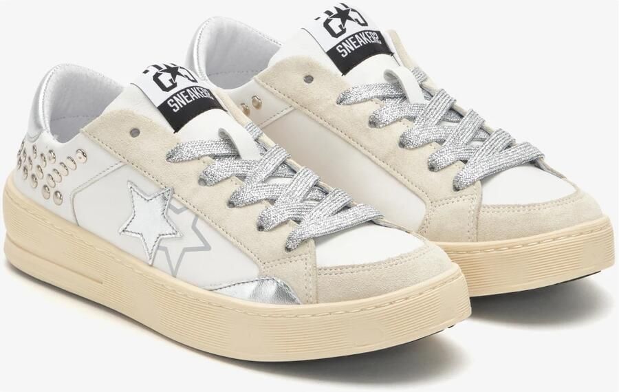 2Star Witte leren studs ster sneakers
