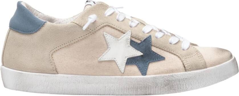 2Star Beige Suède Ster Sneakers met Avion en Witte Details