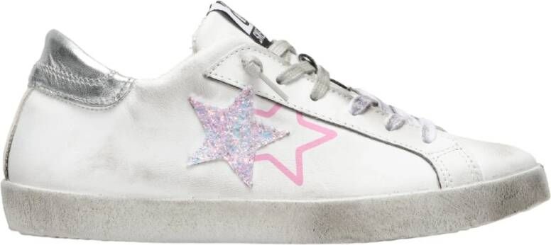 2Star Glitter Leren Sneakers Zilver Roze