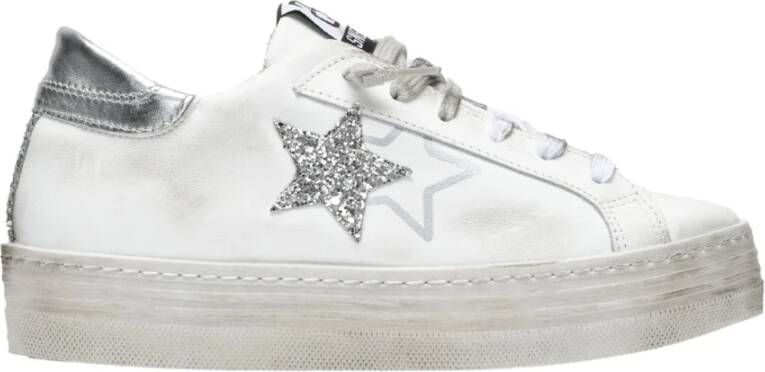 2Star Glitter Zilver Wit Leren Sneakers