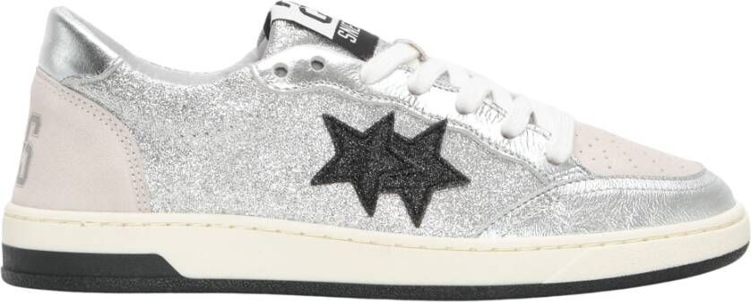 2Star Glitter Zilveren Sneaker met Zwarte Details