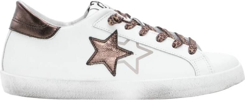 2Star Handgemaakte Italiaanse Leren Sneakers Wit Bruin